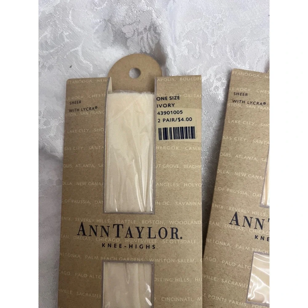 Ann Taylor Sheer Knee High Stockings Lot of 3 Ivory Putty 6 Pairs Total NIB